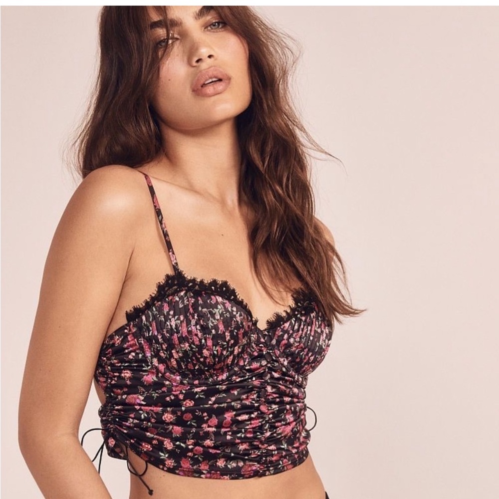 For Love and Lemons Melrose Bustier Top in Black Floral